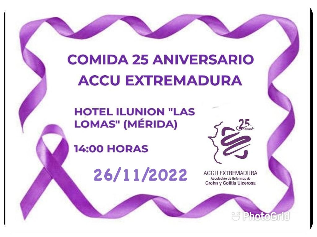 Con motivo de los 25 años de trayectoria, ACCU Extremadura celebra una comida en el Hotel Ilunion Las Lomas de Mérida, el próximo sábado 26 de noviembre